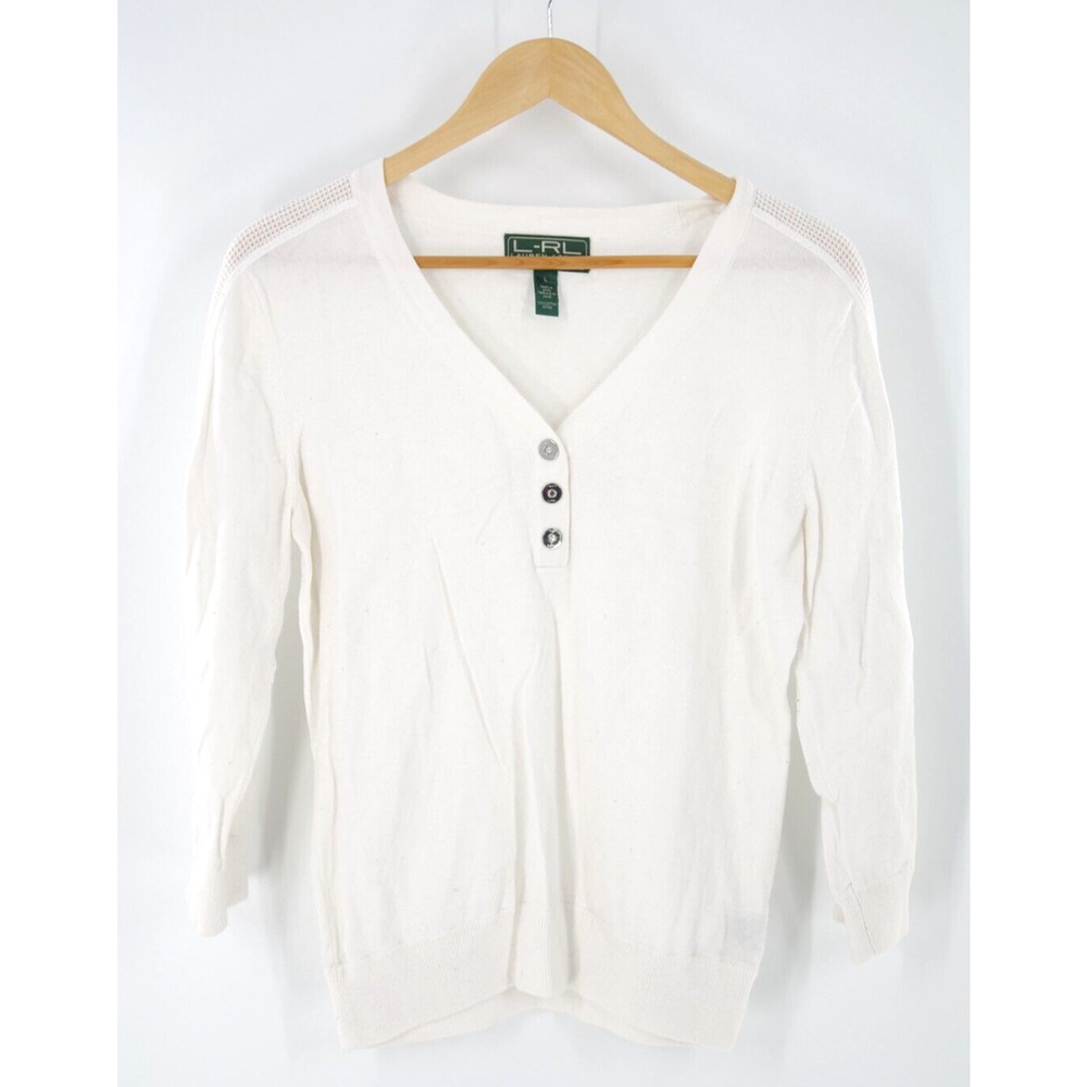 Lauren Ralph Lauren Lauren‎ Active White Sweater 100% Cotton Women's Large